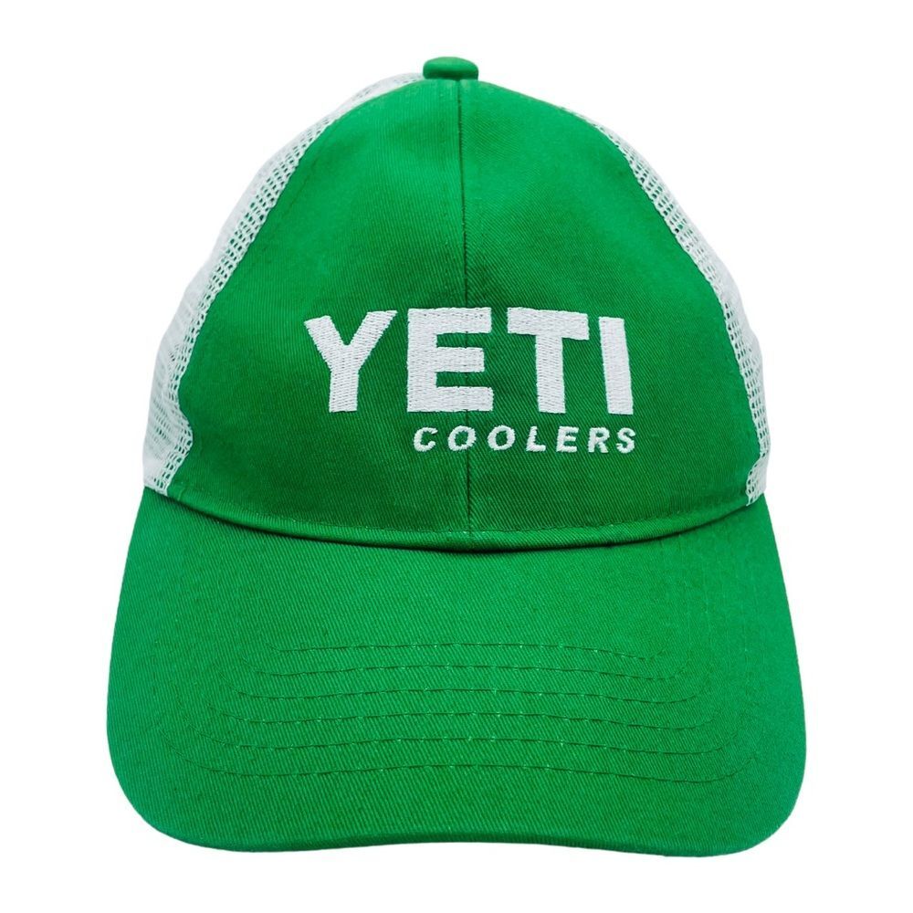 Yeti Coolers Green White Trucker Ball Cap Hat Snapback Baseball Mesh